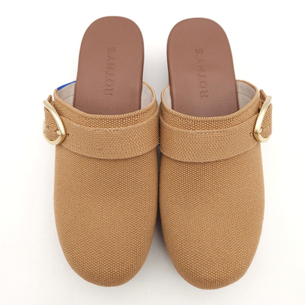 Rothy's Women's 7.5 Butternut Classic Buckle Clog Platform Knit Mule Comfort Tan - Picture 4 of 9